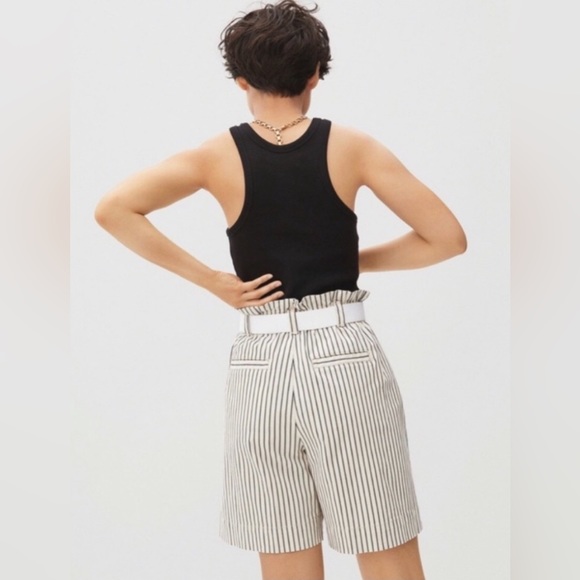 NWT EVERLANE Paperbag Elastic Waist Shorts Navy Striped, M - Picture 3 of 9